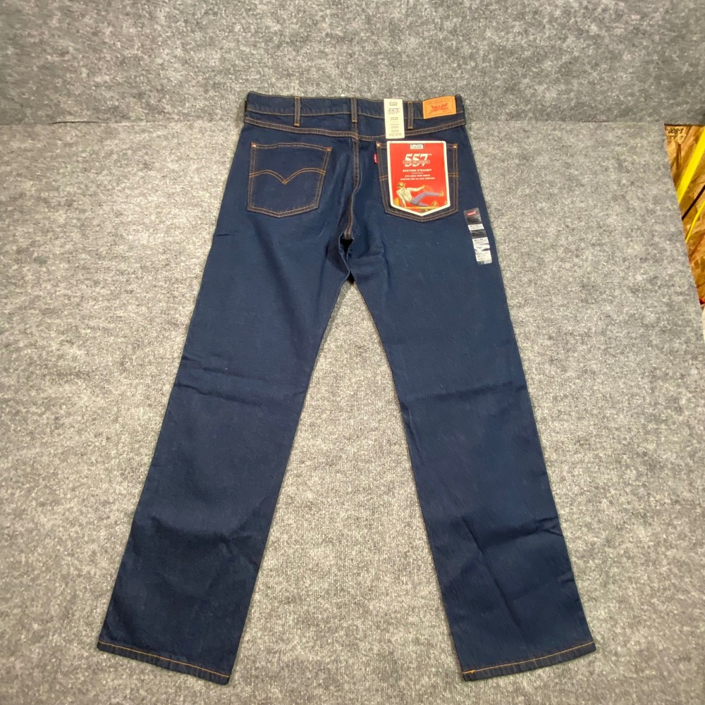 Levis 557 Western Straight Jeans Mens 36x34 Dark Wash Stretch Denim Blue